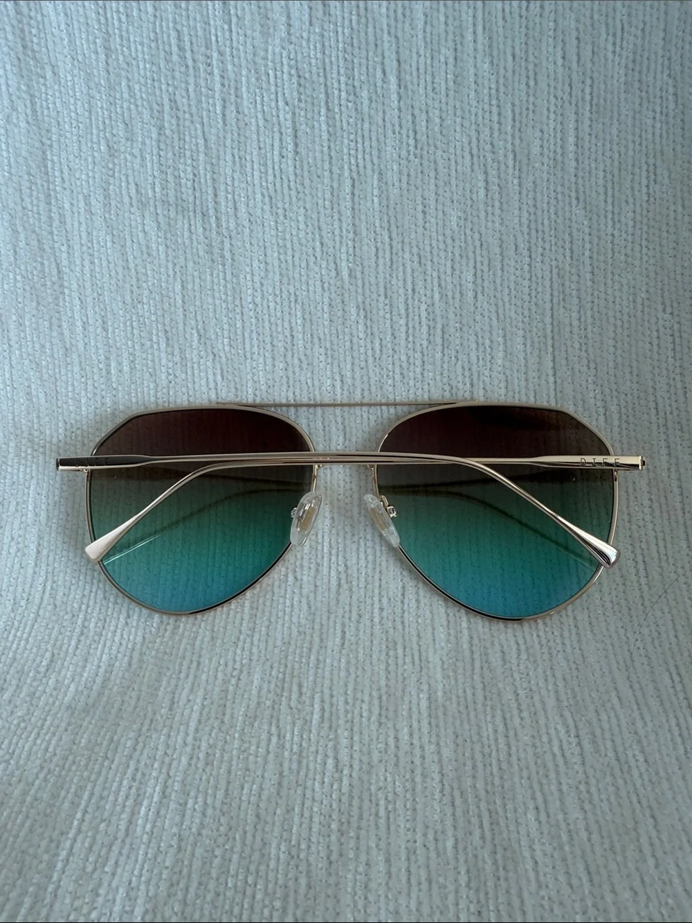 Diff Eyewear Gold Aviator Sunglasses with Blue Gradient Lenses